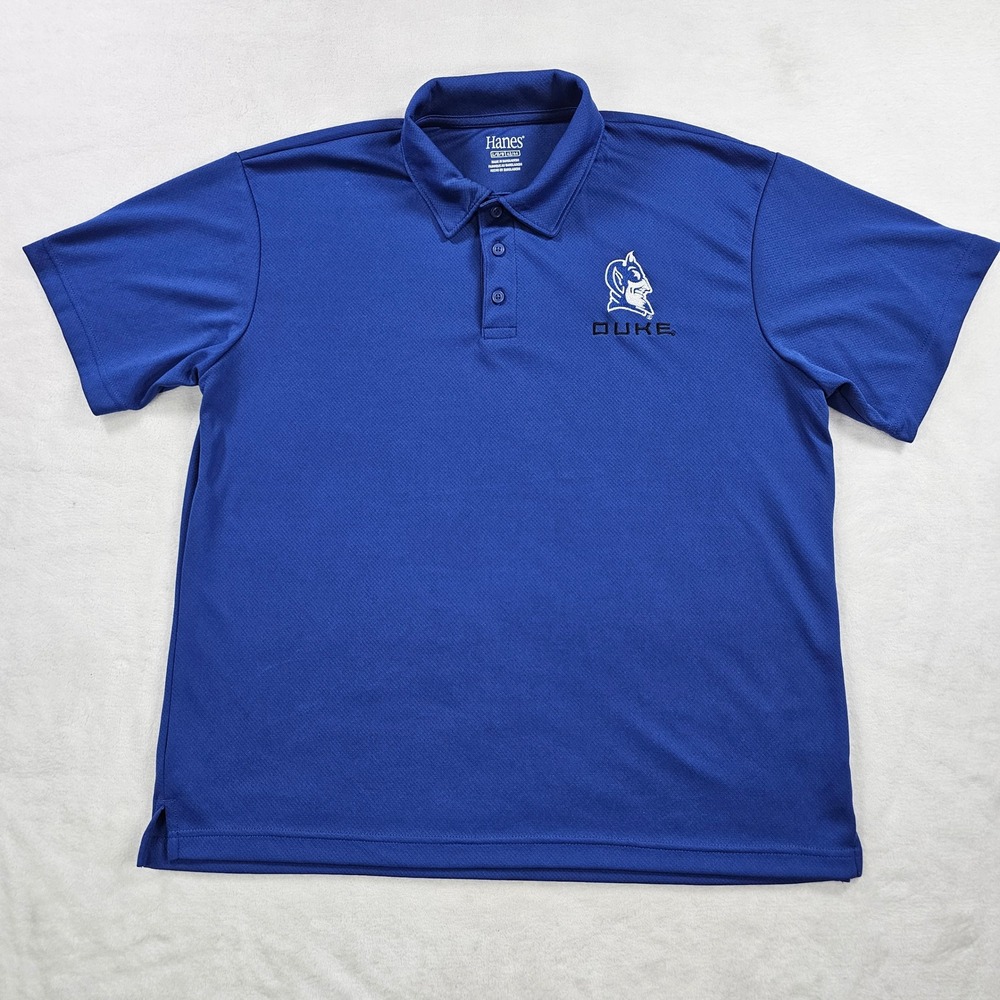 Hanes Duke Blue Devils Polo Shirt Mens Large Blue Short Sleeve Performance Logo